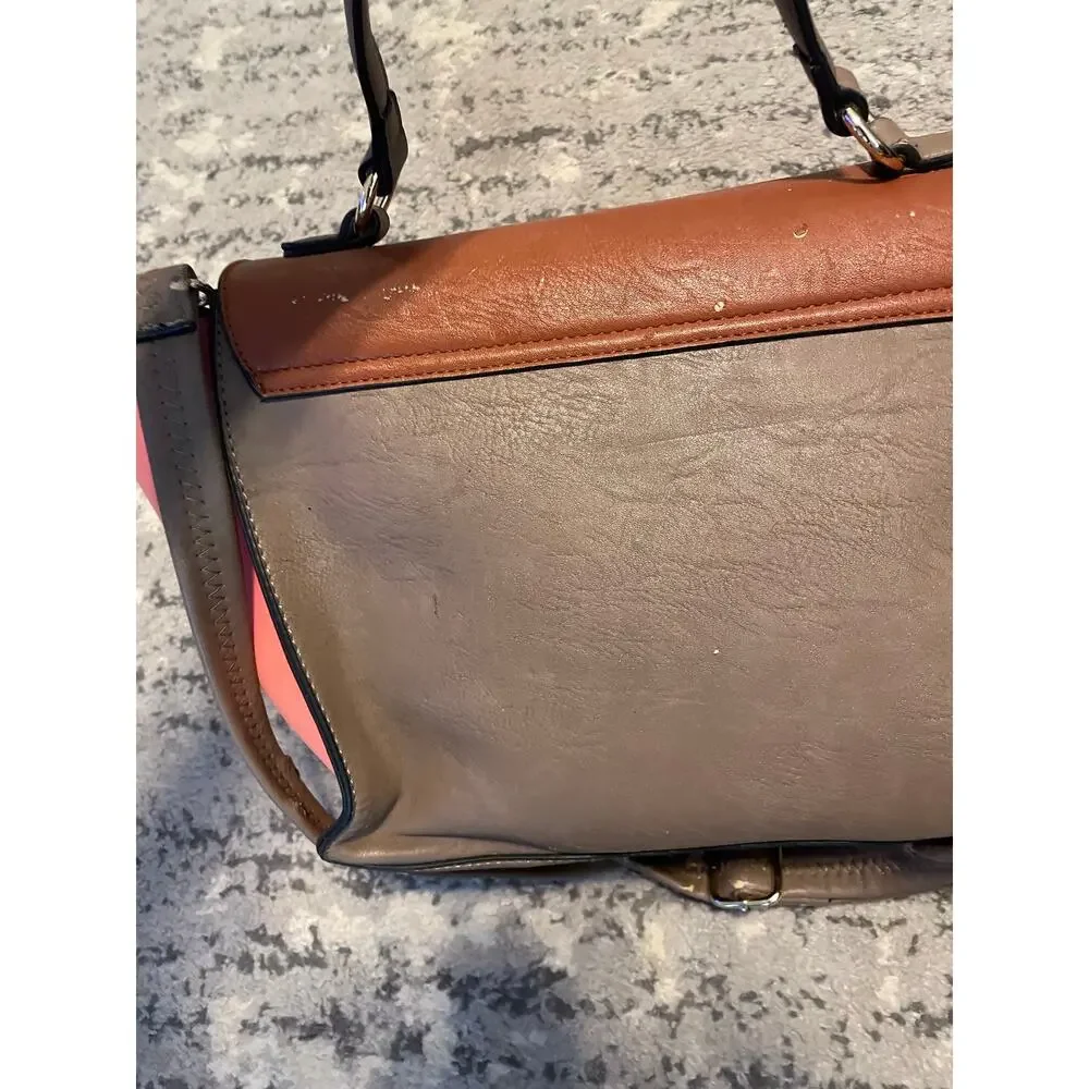 Orange Brown Faux Leather Trapeze Satchel Bag AS IS Distressed
